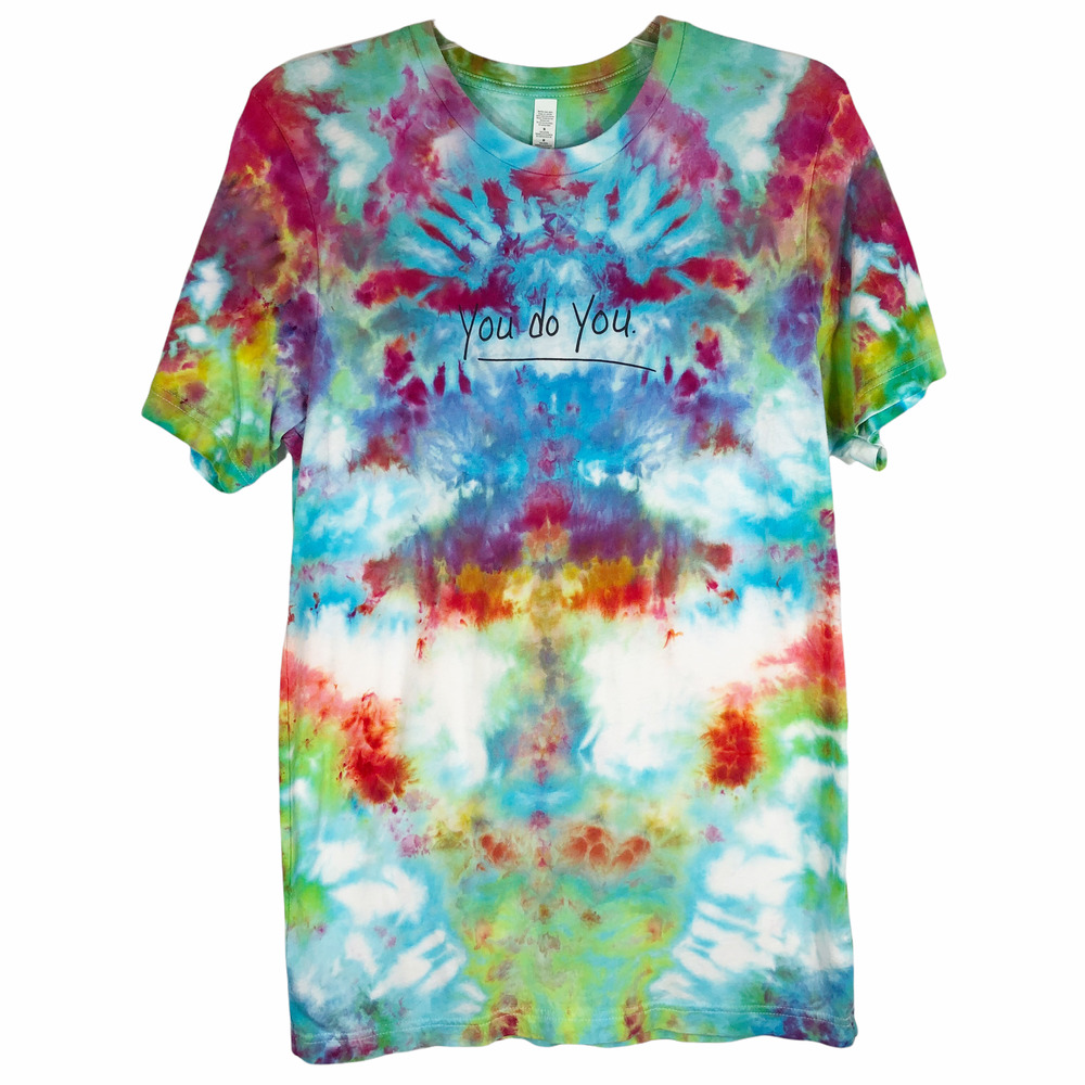 You Do You Womens Size Medium Tee Tie Dye Top Blue Green Pink Short Sleeve 1332